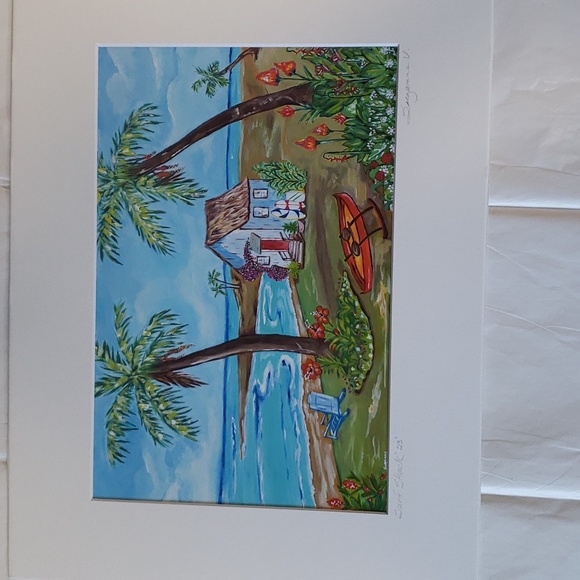 Original Art Print 8x12 Hawaiian Art "Surf Shack" Matted Ready To Frame - Picture 9 of 9